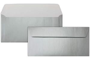 FARBENFROH BY GUSTAV NEUSER 500 Silber-Metallic Brief-Umschläge DIN Lang - 11 x 22 cm - Haftklebung - glänzende Kuverts für große Einladungen und Karten, Hochzeit & Weihnachten