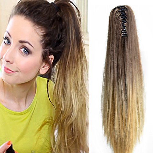 Neverland 20"(50cm) Ombre Two Tone Long Straight Clip in/on Wavy Ponytail Pony Tail Hair Extension Hairpiece Claw 8#/25#