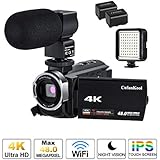 CofunKool 4K Camcorder Ultra HD 60FPS WiFi Videokamera 48MP 3.0 Zoll IPS Touchscreen Nachtsicht Digital Video Camcorder mit Mikrofon und LED Licht