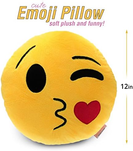 Emoticon Pillow 14" (35cm) Trowing Kiss - Kissy Face - Yellow Stuffed Cute Soft Plush - Very Comfortable &amp; Funny Set of All Collection - Perfect Fun Item for all Ages - House, Living Room, Sleep Bedroom