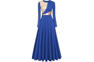 IBTOM CASTLE Liturgical Dance Dress for Women Long Sleeve Bi Color Metallic Praise Worship Loose Fit Full Length Church Lyrical Robe Celebration of Spirit Dancewear Ballroom Traditional Praisewear