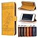 Produktbild iPhone 7 Plus Leder Hülle,Handy Hülle Tasche iPhone 7 Plus,Ledertasche für iPhone 7 Plus,Leweiany Handytasche iPhone 7 Plus Schutzhülle aus Echt-Leder Retro Blumen Prägung Hülle im Ständer Bookstyle Wallet Tasche Flip Brieftasche Etui Schale mit Kartenfach, Magnet und Praktischer Standfunktion Luxus Tasche für Apple iPhone 7 Plus 5.5 Zoll - Premium Hülle in Gold
