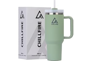 ChillFire 40oz Tumbler with Straw and Lid - 100% Leakproof - 2 Straws + Unique Accessories - Travel Mug with Handle - Stainless Steel Tumbler Cup - Perfect for Hot and Cold Drinks
