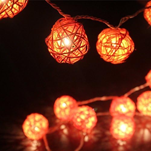 FRE 3M Orange 20 Rattan Ball Fairy Lights String Lights - Ideal for Wedding, Christmas, Party,Home Decoration