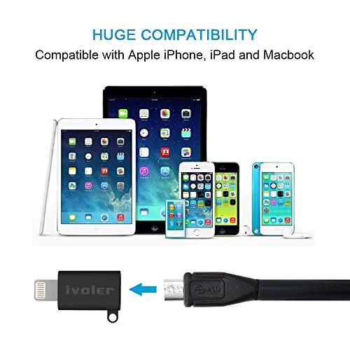 iVoler Lightning auf Micro USB Adapter mit Schlüsselring, [3 Stück] Micro USB auf 8 Pin Lightning Konverter Stecker, Laden und Synchronisieren für iPhone 7/ 7 Plus/ 6/ 6s/ 6 Plus /5 5s 5c, iPad Pro/ iPad Air/ iPad mini und andere Geräte des Ios – Schwarz - 4
