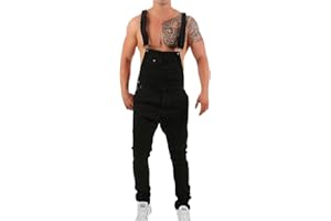 Suncolour Salopette da Uomo Salopette in Denim Salopette Strappata Jeans Cinghie Regolabili Tasche Multiple
