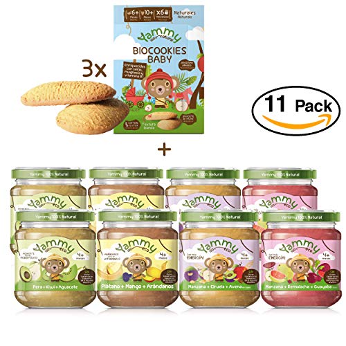 Yammy, Pack Meriendas Potitos y Galletas Ecológicos +6 meses Surtido - 11 unidades (Total 2010 gr.)