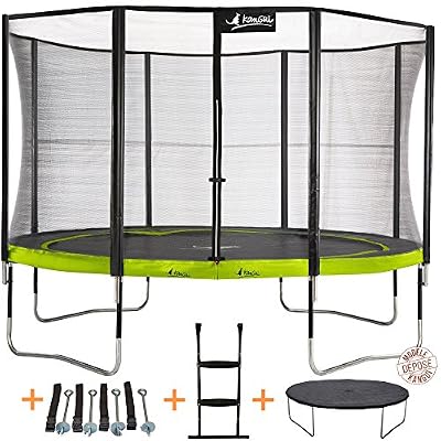 Kangui - Trampoline de jardin 365 cm + filet de sécurité + échelle + bâche de protection + kit d'ancrage PUNCHI ALOE