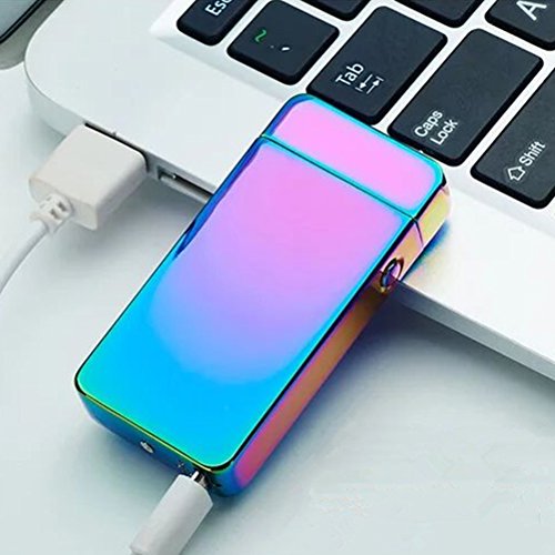 UEETEK Winddicht USB aufladbare Metall Bogen Feuerzeug flammenlose elektronische Arc Feuerzeug doppelten Bogen Puls Zigarette Silver Ice - 2