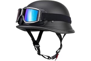 DIRERTYS Deutsch Helm Halboffenen Vintage Öffnen Motorradhelm Halb-Helm ECE-Zertifizierung Chopper Helm mit Sonnenbrille für Mopeds Cruiser Vintage Jet Helm Schnellverschlussschnallen M-XXL