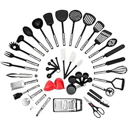 NEXGADGET 42 Pièces Kit Ustensiles de Cuisine en Acier Inoxydable, Set d'Ustensiles de Cusine en Silicone, Lot d'Accessoires Cuisine, Multiples Ensemble Comprend Spatule, Cuillère, Fouet et Plus