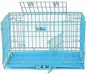 RvPaws Dog Cage - Powder Coated, Double Door Folding Metal Cage/Crate/Kennel with Removable Tray and Paw Protector for Dogs, Cats and Rabbits (Blue, 36 Inch)