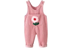 Runstarshow Baby Girl Corduroy Overalls Toddler Dungarees with Floral Pocket Kids Cute Sleeveless Romper Jumpsuit Spring Autumn Clothing Age 0-6 Years