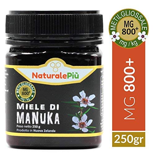 Miel de Manuka 800+ MGO 250g | Producida en Nueva Zelanda, activa y cruda, 100% pura y natural | Metilglioxial probado | NATURALEPIÙ