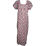 Indiatrendzs Women Cotton Floral Printed Nighty Long Maxi Dress On Front Neck Zip Sleepwear Nightgown