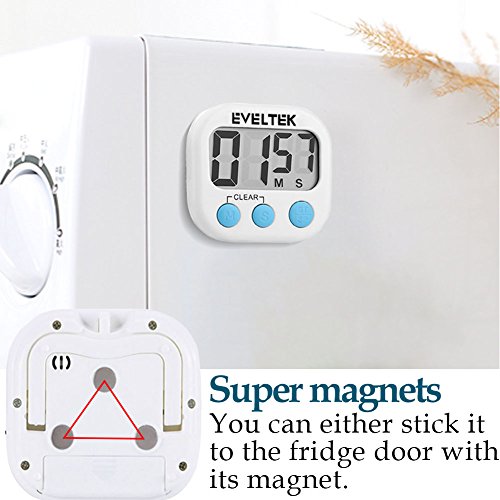 2 PACK EVELTEK Digital-Küche-Alarm Stunden/ Uhr mit Großem LCD-Anzeige Laut Klingende Alarm, Countdown oder Graf Bis für Kochen / Schule / Games (Schwarz Schlüssel) - 3