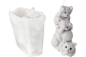 Xidmold 3D Stacking Cat Candle Mould, Cat Silicone Mould for Fondant, Chocolate, Cake Decor, Candle, Soap, Polymer Clay, Plaster Ornament, Resin Art (Cat)