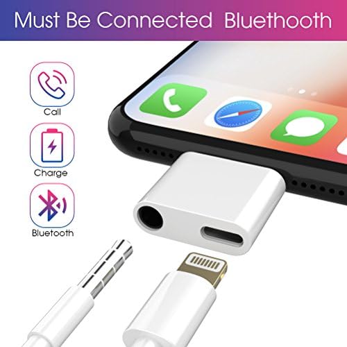 Lightning to 3.5 mm Headphone Jack Adapter, iPhone Adapter and Splitter, Dual Function 8 Pin Lighting to 3.5mm Earphone Headphone Jack Adapter Cable For iPhone X/8/8 Plus/7/7 Plus(Must Connect Bluetooth)
