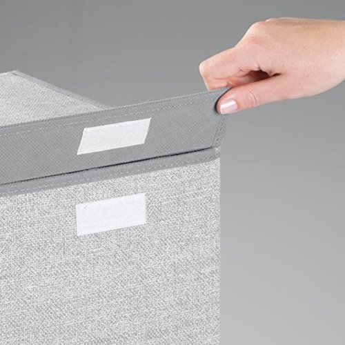 mDesign Wäschetruhe – Design Wäschekorb für Kinderzimmer, Bad oder Schlafzimmer – faltbar im Jute-Look mit zwei Fächern – grau - 5