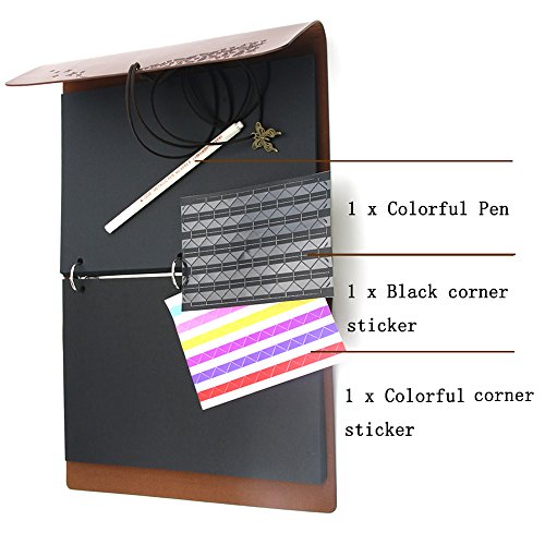 YAOHU Scrapbook Album DIY Weinlese Foto Album Buch mit 30 Blättern Schwarzes Karton Scrapbooking Sets Bunter Ecken Aufkleber und Schablonenbuchstaben Jahrestags Geburtstags Hochzeits Party ideales Geschenk für ihn / sie, „Butterfly“ klein braun - 3