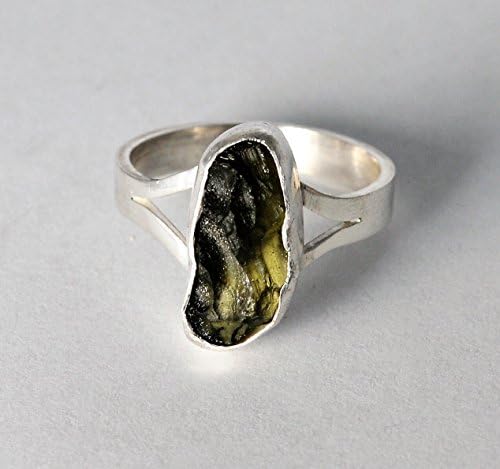 Moldavite ring, sterling silver, handmade, size W