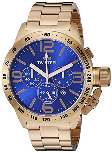 TW Steel Canteen Unisex Quartz Watch with Blue Dial Chronograph Display and Silver Rose Gold Bracelet CB184