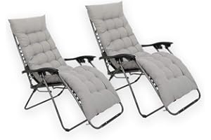 COSMO BUY 2pcs Zero Gravity Garden Sun Lounger Padded Cushions Reclining Portable Folding Chairs Camping Furniture Non-Slip Comfortable Indoor & Outdoor (Black with Beige Cushions)