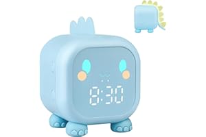 Ayybboo Sveglia Digitale per Bambini, Sveglia Ragazze da Comodino con Simulatore di Alba, Dinosauro Sveglie Funzione di Snooze Luce Notturna Colorata Temporizzata, Orologio Digitale da Tavolo (Blu)
