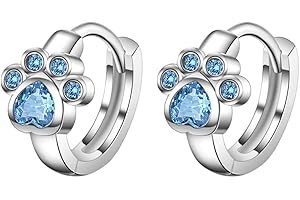 BEYEQCEZ Kids Bijou boucles d'oreilles pour enfant patte de chien strass argent sterling 925, Boucles d'oreilles pour enfants - En argent sterling 925 - Pattes de chien - Boucles d'oreilles pour fille et chat