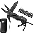 SMYLLO Multi Tool, Multitool Pliers Pocket Folding Camping Knife, Bottle & Can Opener 10-Pack Screwdrivers Set Liner Lock Nylon Sheath, Chrismas/Birthday Gifts for Men/Dad (Black)