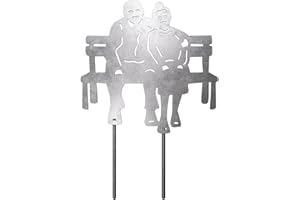 ‎VERDOBA VERDOBA Altes Pärchen Gartendeko - Silberne Oma und Opa Figuren Garten Deko - Metall Gartenstecker - Oma und Opa auf Bank aus stabilem Eisen - Gartendeko in Antikfinish - Deko für den Garten