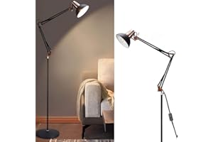 Depuley Modern Grey-Black Copper Reading Floor Lamp, Adjustable LED Standing Floor lamp, E27 Bulb Base, LED Floor Light for Bedroom, Living Room, Library,Office Standard Lamp (Bulb Not Include)