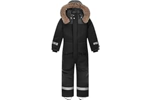 L SERVER Kinder Skianzug Jungen mit Kapuze Winddichte Wasserdichte Schneeoverall Mädchen Warmer Schneeanzug Dickere Skioverall mit Reflektierenden Streifen