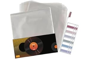 HanCheng 50 Buste Vinili 33 Giri |Alta Qualità 140 Micron Spessore|Buste Trasparenti |Con Note Adesive| Disponibile per Album Doppi e Copertine Apribili