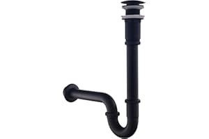 SET - Siphon mit Ablaufgarnitur ohne Überlauf für Waschbecken Schwarz Matt - Keymark Universal Röhrensiphon und Ablaufventil Bad - Messing Syphon Sifon Pop Up Abflussgarnitur Abfluss Waschtisch