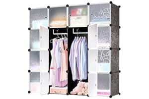 ‎AUFUN AufuN DIY Kleiderschrank Regalsystem Schuhregal, modularer Kombischrank, platzsparendes Steckregalsystem, Bücherregal Tragbarer Faltschrank mit Türen (16 Würfel, Schwarz)
