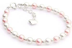 OCCASIONS EMPORIUM Pink and White Pearl and Sterling Silver Christening Bracelet