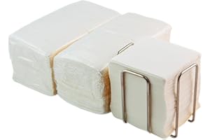 Lot de 300 serviettes cocktail en papier blanc + porte-serviettes de table en acier inoxydable - Texture micro-point - Plus épaisses et absorbantes - 10 x 10 cm pliées - Hostelnovo