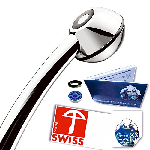 AquaClic Sparduschkopf Clima CHROM, Flussmenge regelbar (6, 8, 11 l/min), kräftiger Duschstrahl, verkalkungsarm