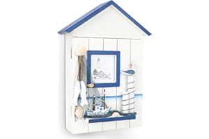FARYODI Cassetta portachiavi in legno, stile europeo, organizer da parete con 6 ganci per chiavi, ideale per ingresso, corridoio, ufficio, 30 x 22 x 6,5 cm, stile mediterraneo