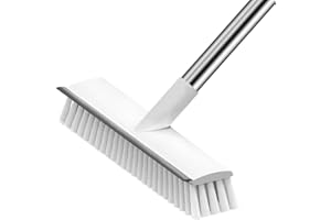 XUXRUS Push Broom Indoor Outdoor Floor Scrub Brush Stiff Bristles,with Adjustable Long Handle 32-46inches for Bathroom, Living Room, Roof, Garage, Swimming Pool Black and White