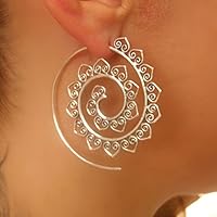 Silberne Ohrringe - Silberne spiralförmige Ohrringe - Zigeuner Ohrringe - Stammes-Ohrringe - ethnische Ohrringe - Indische Ohrringe - Erklärung Ohrringe - große Ohrringe - Silberschmuck