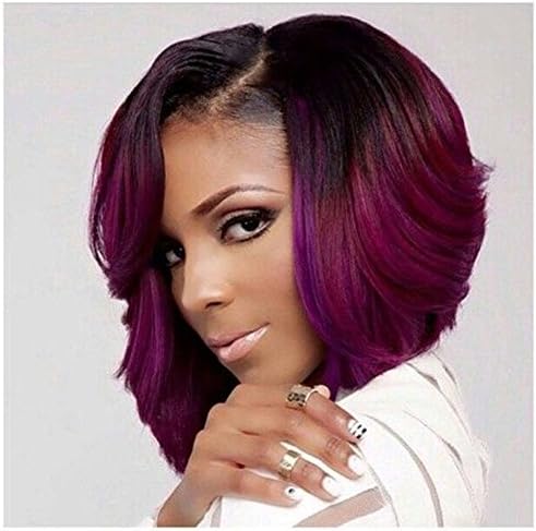 Not go beauty Wig black and red Ombre Wigs Short Straight Synthetic Hair Full Wig for Women (13", black/light red)