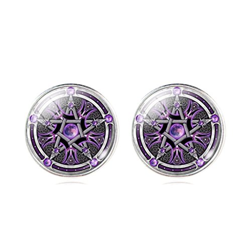 Femmes Pourpre Lune Cluster Boucles D'oreilles Unique Pentacle Gemme Boucles D'oreilles