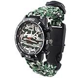 Mode Draussen Überleben Herrenuhren - Paracord Seil Hand-Woven Armband Multifunktion mit Militär Kompass Thermometer Tarnung Armbanduhren für Herren, Grün