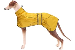 Geyecete Dog Jacket Adjustable Lightweight Raincoat with Reflective Straps and Harness Hole, with Adjustable Bands, Greyhound -Yellow-M