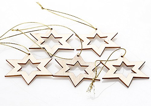 5stk Holz Star Sterne Weihnachtshänger Anhänger Baum Schmuck Wooden Weihnachtsdekoration Baumschmuck - 6