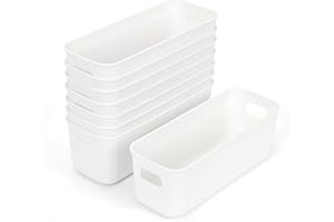 OSTWOLKE 8 Stück Aufbewahrungsbox Kunststoff Klein Weiß, Kleine Aufbewahrungskörbe, Stapelbare Storage Boxes Organizer, Aufbewahrungsboxen Ohne Deckel mit Griffen für Büro, Küchen, Badezimmer, Schrank