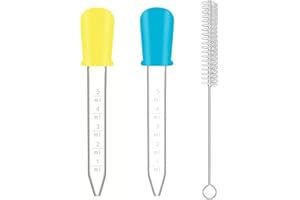 KAFEIYA Pipetas de Silicona,2 Piezas 5ml Goteros Líquidos,Silicona y Plástico Pipetas Cuentagotas,Dispensador de Líquido,con 1 Cepillo de Limpieza,para Dulces Chocolate y Experimentos