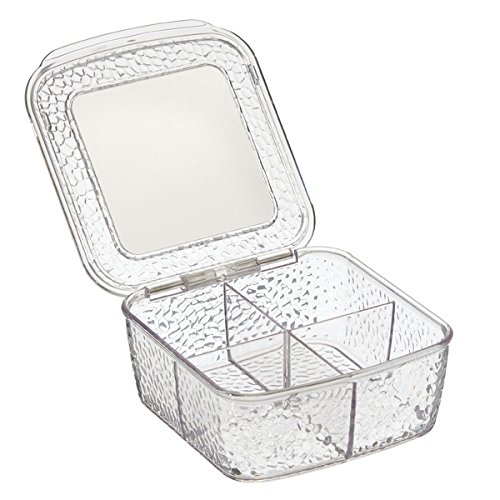 mDesign Box zur Kosmetikaufbewahrung – mit Spiegel und Klappdeckel – Kosmetik Organizer mit 4 Fächern – die perfekte Schminkaufbewahrung – transparent - 4
